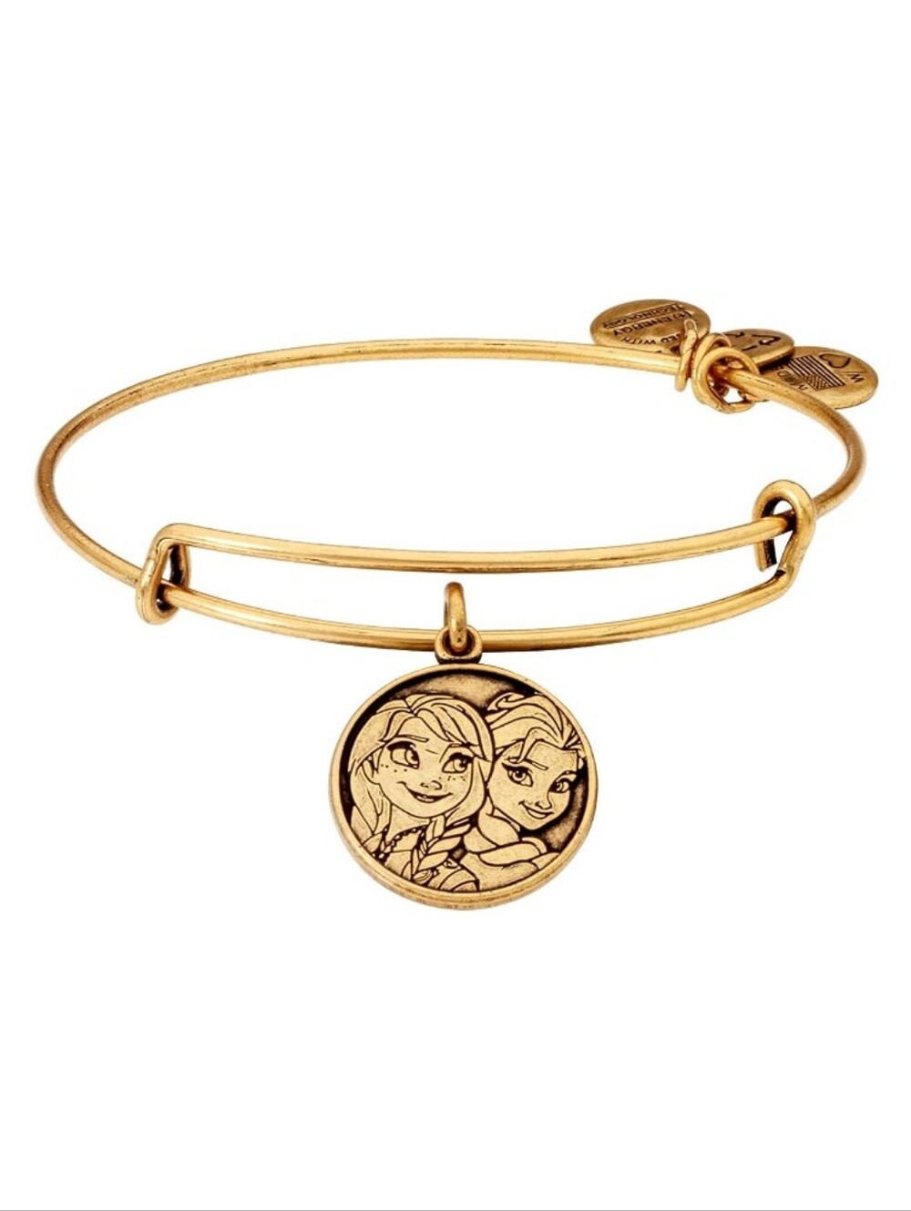 Disney Parks Alex and Ani Bracelet Frozen Anna Elsa Sisters Gold Charm Bangle